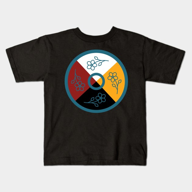 Medicine Wheel Floral WAWEZHI CANADA Kids T-Shirt by WAWEZHI